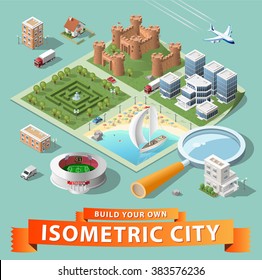 Build Your Own Isometric City. Vector Elements.