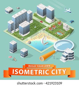 Build Your Own Isometric City. Vector Elements.