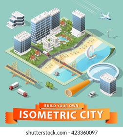 Build Your Own Isometric City. Vector Elements.