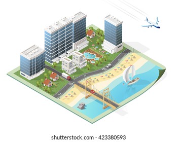 Build Your Own Isometric City. Vector Elements. White Background.