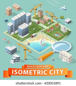 Build Your Own Isometric City. Vector Elements.