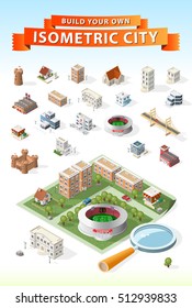 Build Your Own Isometric City. Vector Elements. 