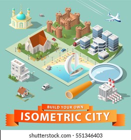 Build Your Own Isometric City. Vector Elements.