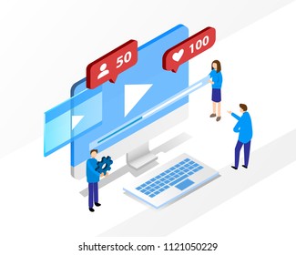 build your own video blog channel, social media marketing. sharing creative idea concept. vector illustration