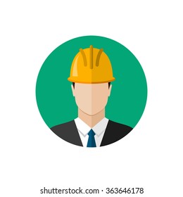 Builder architect in helmet. Flat design vector illustration