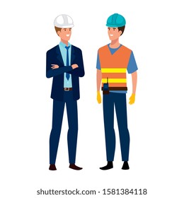 Builder and architect man design, Construction work repair reconstruction industry build and project theme Vector illustration