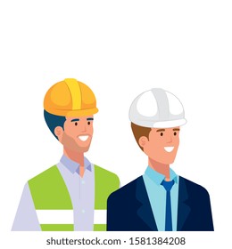 Builder and architect man design, Construction work repair reconstruction industry build and project theme Vector illustration