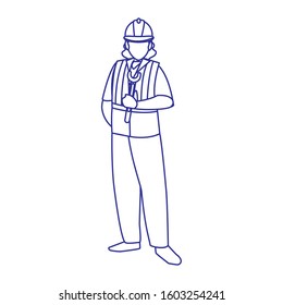 Builder avatar man with helmet design of Construction working maintenance worker job workshop repairing and progress theme Vector illustration