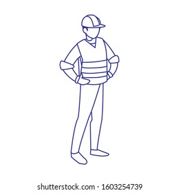 Builder avatar man with helmet design of Construction working maintenance worker job workshop repairing and progress theme Vector illustration