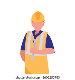 Builder avatar man with yellow helmet design of Construction working maintenance worker job workshop repairing and progress theme Vector illustration