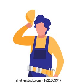 Builder avatar man with yellow helmet design of Construction working maintenance worker job workshop repairing and progress theme Vector illustration