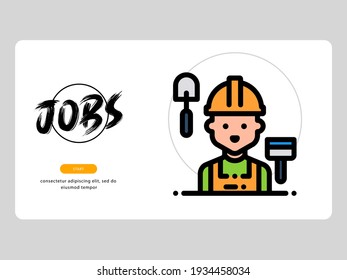 The builder avatar on an professions-themed white background is perfect for learning materials and visual illustration on digital products