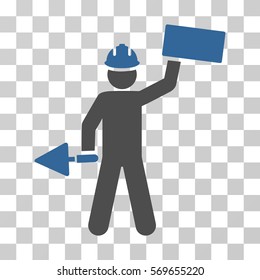 Builder With Brick icon. Vector illustration style is flat iconic bicolor symbol, cobalt and gray colors, transparent background. Designed for web and software interfaces.