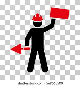 Builder With Brick icon. Vector illustration style is flat iconic bicolor symbol, intensive red and black colors, transparent background. Designed for web and software interfaces.