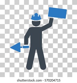 Builder With Brick icon. Vector illustration style is flat iconic bicolor symbol, smooth blue colors, transparent background. Designed for web and software interfaces.