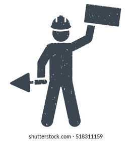 Builder With Brick rubber seal stamp watermark. Icon vector symbol with grunge design and dust texture. Scratched smooth blue ink sticker on a white background.
