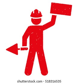 Builder With Brick rubber seal stamp watermark. Icon vector symbol with grunge design and corrosion texture. Scratched red ink sticker on a white background.