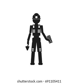 Builder with a brick Vector black icon on white background.