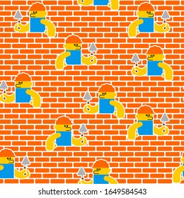 Builder and brick wall pattern seamless. Erector and wall background. Building texture.