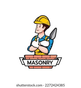 Das Logo des Builder-Mauersteinen einzeln auf männlichem Hintergrund, einzelne männliche Mauerziegel auf weißem Hintergrund, Vektorgrafik
