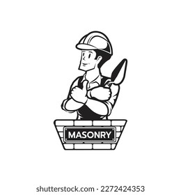 The Builder bricklayer logo icon silhouette isolated masonry cartoon style male character on white background  vector illustration