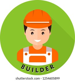 Builder, build and repair. Builder profession.  Character design. Flat cartoon illustration.
