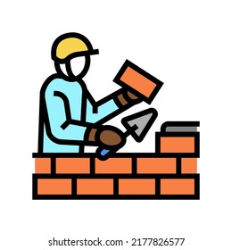 construcción del constructor con un vector de icono de color de ladrillo. edificio de constructores con letrero de ladrillo. ilustración de símbolo aislado