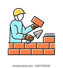 builder building with brick color icon vector. builder building with brick sign. isolated symbol illustration