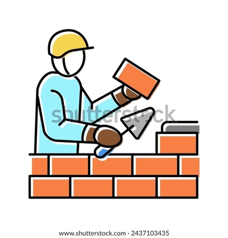 builder building with brick color icon vector. builder building with brick sign. isolated symbol illustration