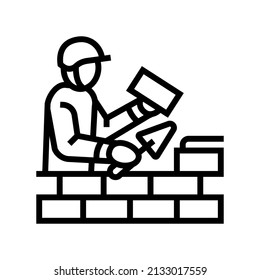 builder building with brick line icon vector. builder building with brick sign. isolated contour symbol black illustration