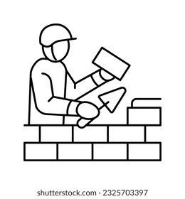 builder building with brick line icon vector. builder building with brick sign. isolated contour symbol black illustration