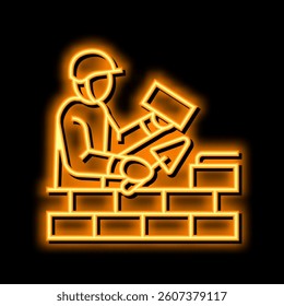 builder building with brick neon light sign vector. builder building with brick illustration