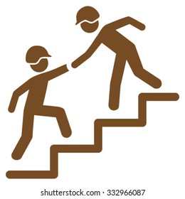 Builder Business Help vector icon. Style is flat symbol, brown color, rounded angles, white background.