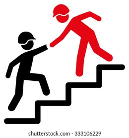 Builder Business Help vector icon. Style is bicolor flat symbol, intensive red and black colors, rounded angles, white background.