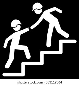 Builder Business Help vector icon. Style is flat symbol, white color, rounded angles, black background.