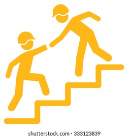 Builder Business Help vector icon. Style is flat symbol, yellow color, rounded angles, white background.