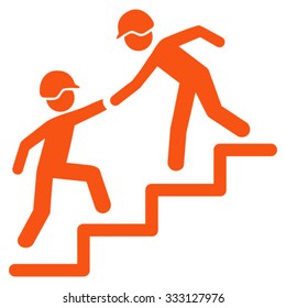 Builder Business Help vector icon. Style is flat symbol, orange color, rounded angles, white background.