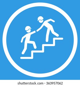 Builder Business Help vector icon. Style is flat circled symbol, white color, rounded angles, blue background.