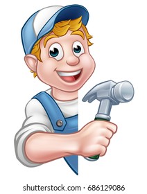 A builder or carpenter handyman construction worker cartoon character