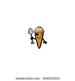 Builder Carrot Cartoon Character Design Vector Illustration Mascot. Cute, Happy, And Fun Style. Recomended For Vegetable Shop Logo.