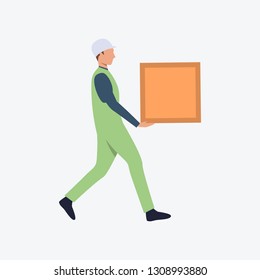 Builder carrying box flat icon. Loader, worker, cargo. Labor concept. Can be used for topics like shipment, logistics, delivery
