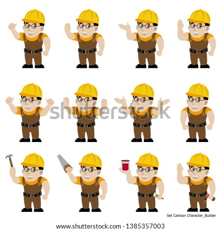 Builder cartoon collection. A character set of an  builder in various poses. Vector illustration in cartoon style - Vector