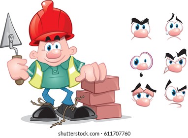 Builder cartoon with different expressions