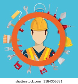 builder character with construction equipment