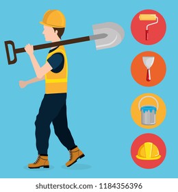 builder character with construction equipment