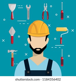builder character with construction equipment