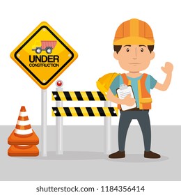 builder character with construction equipment