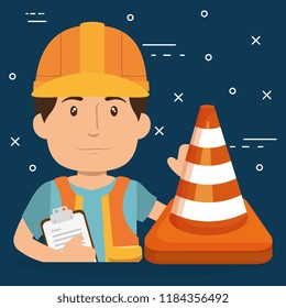 builder character with construction equipment