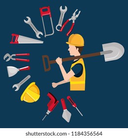 builder character with construction equipment