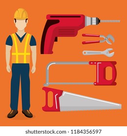 builder character with construction equipment